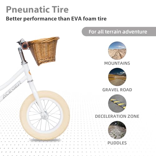 Image of ACEGER 12 inch Kids Balance Bike with Basket, Toddler Bicycle for Early Learning Leg Strength and Steady Balancing, Durable Frame&Tool-Free Adjustable Seat, Gift Bike for 2-5 Kids, No Brake