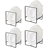 IANFAN 4 Pack Kitchen Plate Organizer for Cabinet, Space Saver Metal Dish Plate Storage Rack Upright Plate Dish Drying Racks Stand for Cupboard and Countertop, 2 Large & 2 Small Black