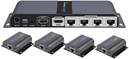 Up to 40m/131ft with Loop-Out Local Display,LKV714Pro HDMI POE Extender 1080P@60HZ 1x4 Splitter Device Over CAT6/6A/7/8 Cable,Support IR Remote Control,EDID Function
