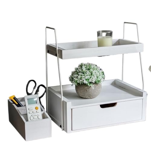 lluofeng Cajón decorativo multicapa de madera maciza, caja de almacenamiento, cosméticos de oficina, organizador de joyas y artículos diversos (blanco)