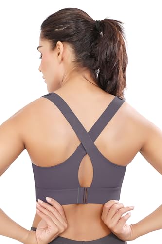 Image of Women Polyester Spandex High Impact Front Zip Sports Bra Fitness Criss Cross Back Crop Tops for Gym, Yoga & Workout - Size: M-4XL