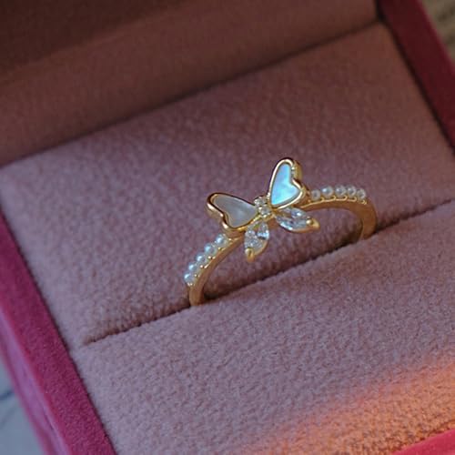 Gold/Silver Plated Ring for Women, Cubic Zirconia Pearl Adjustable Simple Cute Stackable Promise Rings for Women Wedding Bands Jewelry Gift3