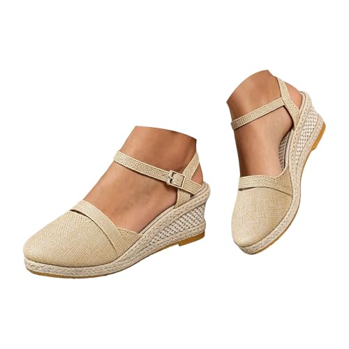 Espadrilles femme à talon compensé en tissu texturé et détails bohème chic
