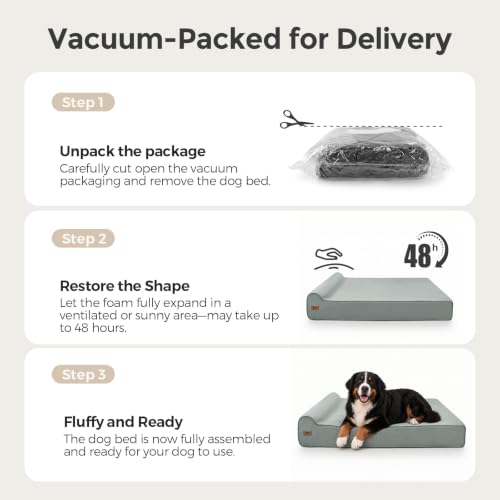 Image of Sytopia XXL 35D Memory Foam Dog Bed for Extra Large Dogs - 7 inch Thick Orthopedic Pet Couch for Seniors and Big Breeds up to 150 Pounds, with Waterproof Liner & Washable Cover, 50 inchx 34 inchx 7 inch, Light Blue