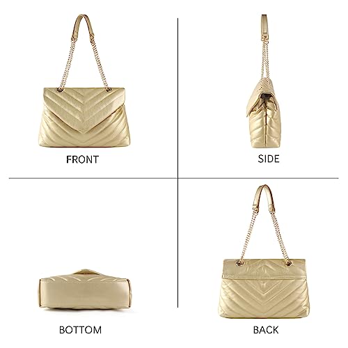 Image of Quilted Crossbody Bag for Women, Soft Vegan Chevron Purses, Trendy Shoulder Handbags with Flap