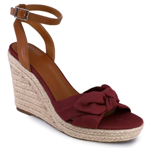 Nautica Women's Espadrille Wedge Sandals – Platform Heel Summer Dress Shoes with Ankle Strap and Bow – Comfortable Open Toe Beach and Casual Footwear