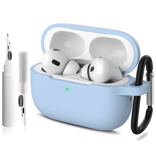 Image of Meliya for AirPods Pro 2 /1 Gen (2023 /2022 /2019) Case Cover with Cleaning Kit and Keychain, Soft Silicone Case Compatible with Airpods Pro 2 (USB-C /Lightning Cable) - Blue
