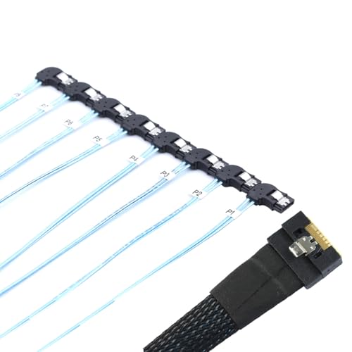 Cable Slimline 4.0 SFF-8654 8i a 8x SATA ángulo derecho 0.5m miniatura 3