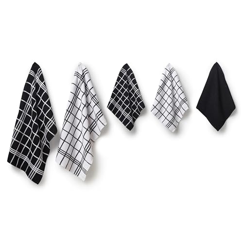 Image of Encasa Cloth Bath Towel Set | Super Absorbent Multipurpose Kitchen Towels for Drying and Cleaning - Pack of 10 - Black Combo