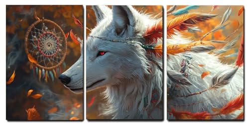 Triptyque moderne abstrait loup idéal pour déco maison salon