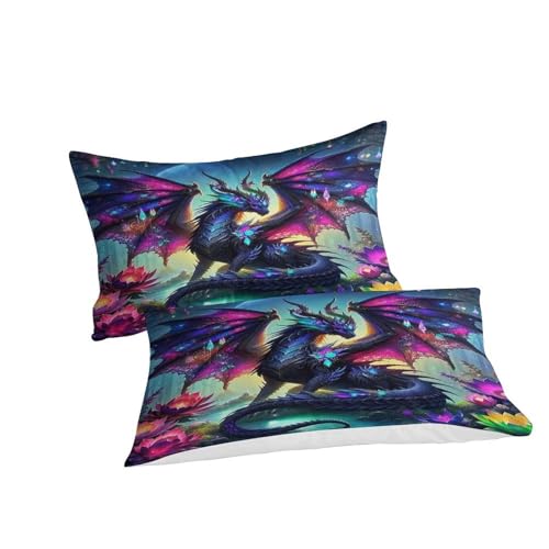 Housse de couette dragon avec fermeture éclair cachée et parure microfibre 3D