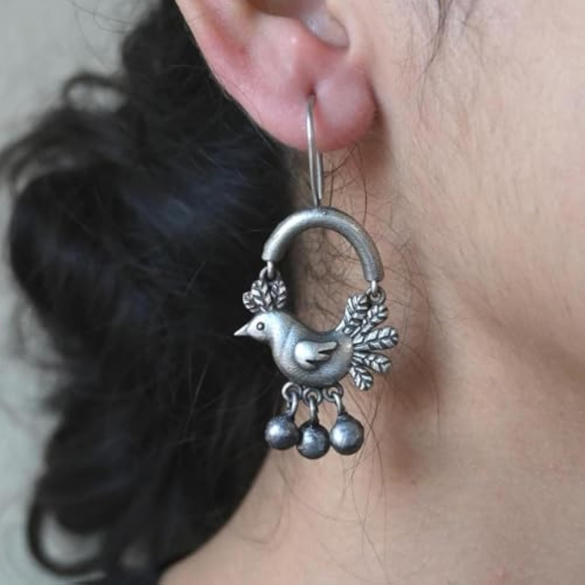 Women's Small Bird Dangle Earrings, Silver Replica
