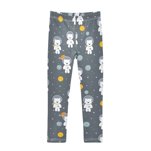 Astronaut White Bear Girls Leggings Ultra Soft Compression Yoga Gym Pants for Kids 4-10T