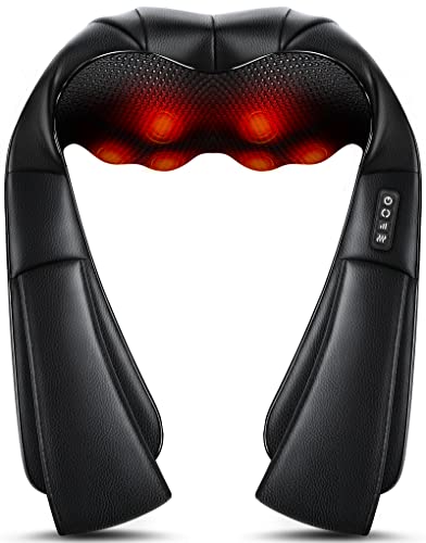 Neck Massager, Back Massager, PU Material Electric Shoulder Massager with Heat, Kneading Massager Shawl forBack, Shoulder