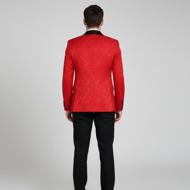 HBDesign Men's 3 Piece Tuxedo Embossed Fabric Black Satin Lapel Formal Suit for Special Events