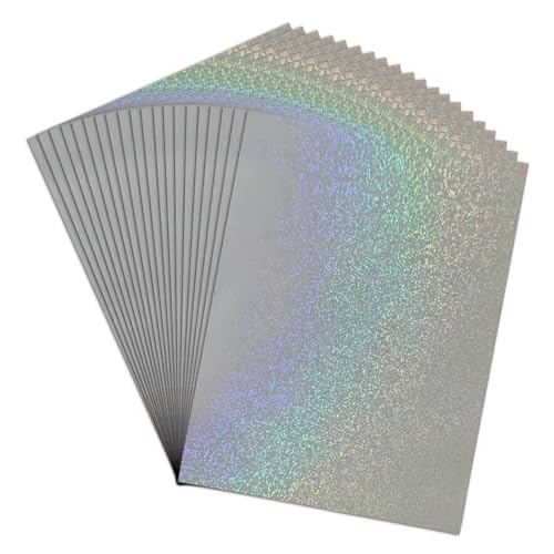 Papel adhesivo holográfico – 20 hojas de papel adhesivo | Hoja laminada con purpurina | Papel de superposición A4 arcoíris | Películas de laminación en frío | Película autoadhesiva fácil de cortar