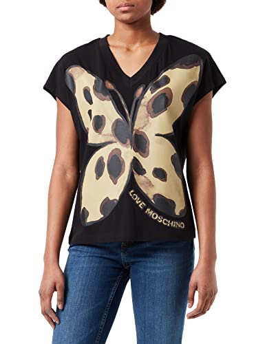 Love Moschino t-Shirt animalier Butterfly Print Camiseta, Negro, 44 para Mujer