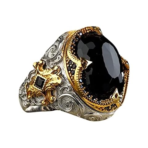 Oval Luxury Black Gemstoner Ring Men's and Women's Hip Hop Metal Trendy Open Index Finger Ring Abstract Rings (Black, One Size) Cover