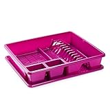 Acan Tradineur - Escurreplatos de Plástico - Fabricado en plástico - Organizador de Cocina, Escurridor con Bandeja para Cocina - 48 x 38 x 9 cm - Color Fucsia