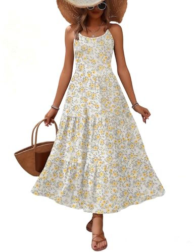 Image of Zeagoo Womens Summer Long Dress Adjustable Spaghetti Strap Floral Casual Dress with Pockets Flowy Tiered Beach Sundress