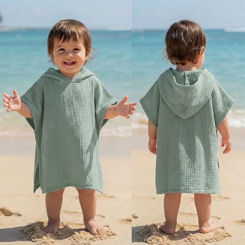 Frienda Muslin Hooded Beach Towel for 0-3 Years Kids Green