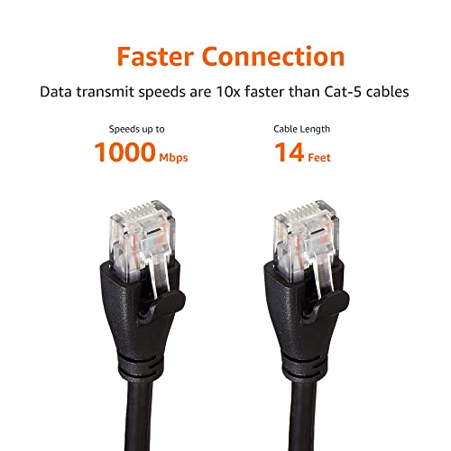 Image of Amazon Basics RJ45 Cat-6 Ethernet Patch Internet Cable for Faster Connection, 14 Foot (4.3 m), 52 Pack, Black