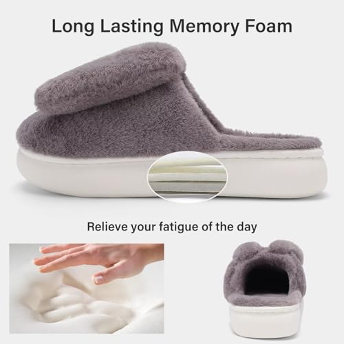 NineCiFun Women's Bunny Slippers Memory Foam House Plush Fluffy Rabbit Slippers Comfy Fuzzy Faux Fur Lining Indoor Animal Bedroom Shoes3