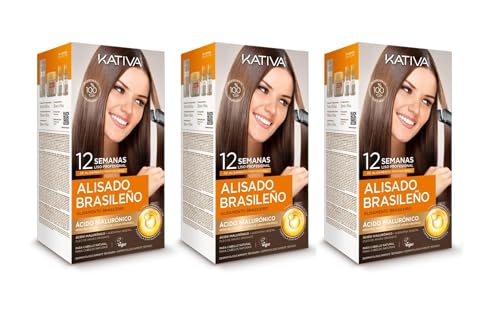Kativa Kit lisciante brasiliano - Trattamento lisciante professionale a casa - Fino a 12 settimane di durata - Raddrizzamento Keratina - Confezione da 3