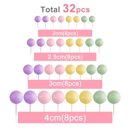 ASTARON 32 Stück Tortendeko Kugeln Cake Topper, Mini-Ballons Tortenaufleger für Hochzeit Party Babyparty Geburtstag Torte Dekorieren(Bunt)