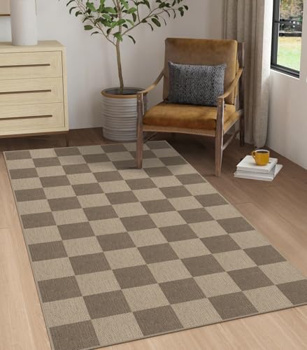 Rugalia Easy Jute Checkered Entryway Rug, 3x5 Brown Small Outdoor Rug