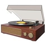 Raveo Vitrola Studio MAPLE com Toca-discos, Rádio FM, USB, saída auxiliar e fone de ouvido e tecnologia de conexão Bluetooth., Cor: MARROM