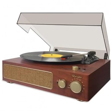 Raveo Vitrola Studio MAPLE com Toca-discos, Rádio FM, USB, saída auxiliar e fone de ouvido e tecnologia de conexão Bluetooth., Cor: MARROM