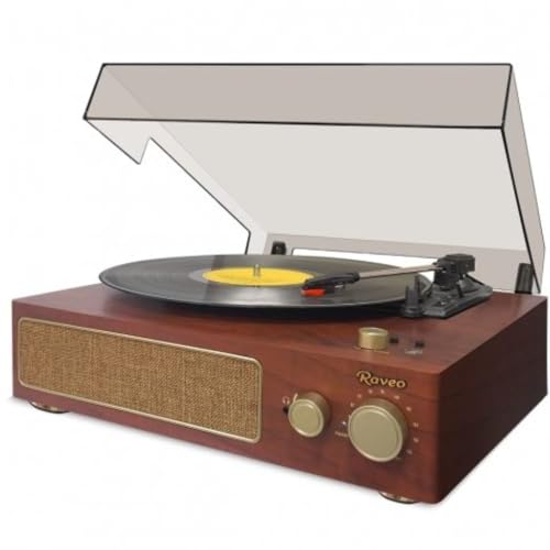 Raveo Vitrola Studio MAPLE com Toca-discos, Rádio FM, USB, saída auxiliar e fone de ouvido e tecnologia de conexão Bluetooth., Cor: MARROM