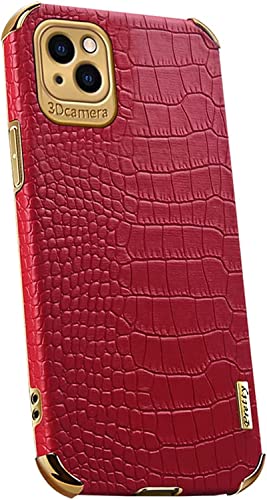 Funda de piel de cocodrilo para iPhone 14 Pro con borde galvanizado de lujo sutil