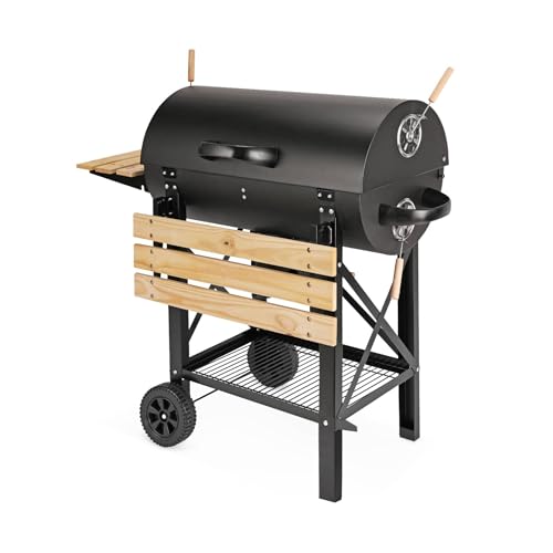 Alice's Garden - Barbecue américain charbon de bois - Serge noir - Smoker américain avec aérateurs. récupérateur de cendres. fumoir