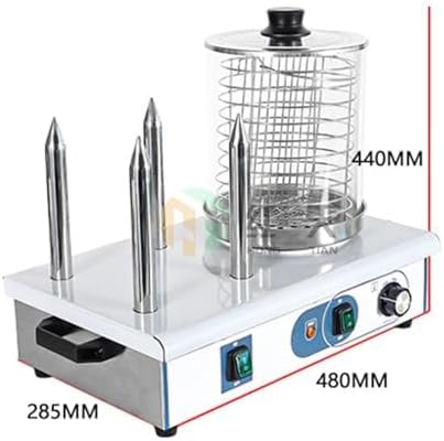4 Stick Electric Hot Dog Machine with Bun, Commercial Hot Dog Steamer & Contact Grill, 50-200℃ Adjustable Temperature
