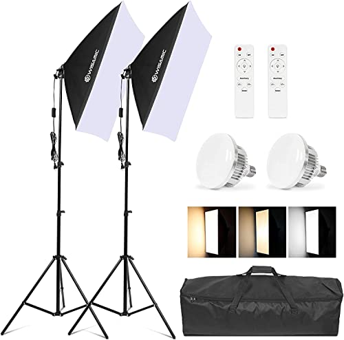 Wisamic Softbox Set Led Foto Fotostudio Stativ Licht Schirm Beleuchtung Kamera Fotografie dimmbar Licht mit 2 X 85W Fotolampen und mit 2 x Faltbare...
