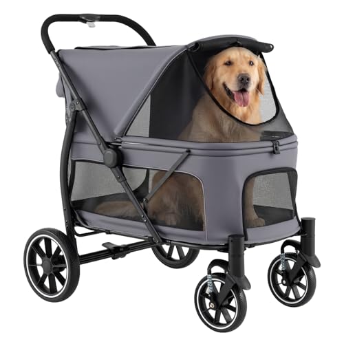 Poussette pour chien et chat pliable COSTWAY grand chariot de transport gris jusqu'à 40 kg