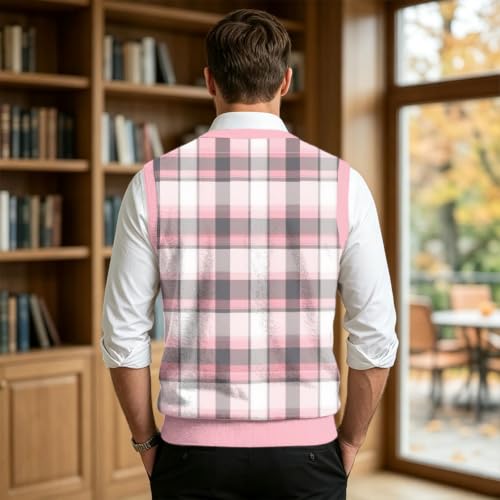 Christmas Sweater Vest Men V Neck Plaid Knit Lightweight Pullover Sweater - image 3