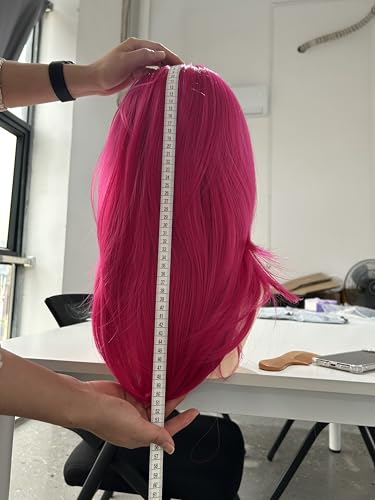 Image of MapofBeauty 20 Inch /50 cm Long Layered With Bangs Straight Synthetic fiber Shoulder Length Hair Party Wig (Hot Pink)