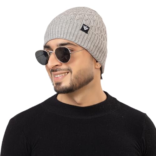 Image of AMOLDO Unisex Woolen Beanie Cap | Warm Winter Hat - Zigzag Design