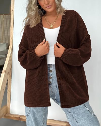 Image of BTFBM Casual Cardigan Sweater for Women Fall 2026 Long Sleeve Sweaters | Fall Outfits, Loose Fit,Solid,Open Front Chunky Knit Sweaters,Chunky Cardigan Sweaters For Women,Checkered Outwear Coat