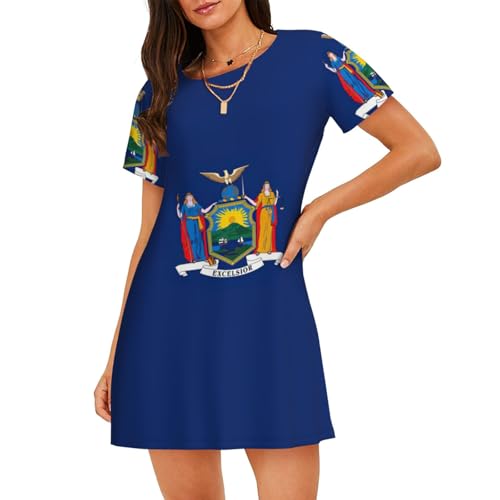 Chemise de nuit manches courtes femme imprimé drapeau État de New York pyjama robe