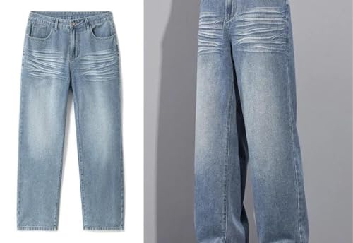 Men’S Wash Jeans Mid Waist Loose Fit Straight Leg Denim Pants Streetwear Style Zipper Fly Jeans2