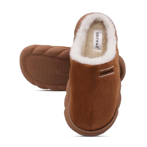 Image of VRITRAZ Men's Warm Fur Slippers | Soft Plush Indoor Shoes | Anti-Slip Cozy Memory Foam Footwear for Winter