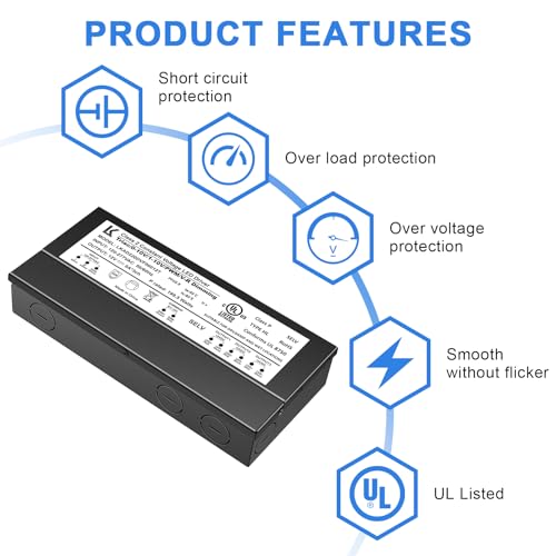 Image of inShareplus 12V 200W Dimmable LED Driver, 5-in-1 Triac /ELV /MLV /0-10V /1-10V /PWM Dimming Transformer, Compatible with Lutron & Leviton Dimmer, Constant Voltage Power Supply, UL Listed, IP67 Waterproof