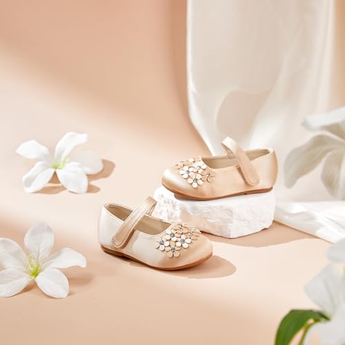 Image of PHIRAMIN Toddler Flower Girl Glitter Dress Shoes Little Girl Ballet Flats Bow Wedding Party