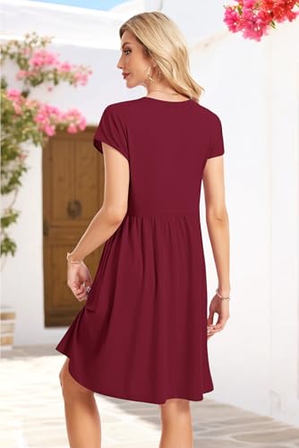 Image of AUSELILY Women's Summer Short Sleeve Knee-Length V Neck Dress with Pockets | V Neck,Cap Sleeve,Loose-Fit,Casual Dresses,2026 New