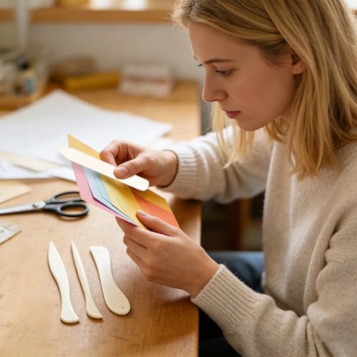 4-teiliges Origami-Messerset aus Kunststoff: Vielseitiges Set für Falzbrett & Falzmaschine | Präzises Falzbein für Papier, Karten, Umschläge & Boxen | Ergonomisches Werkzeug für Buchbinder & Anfänger