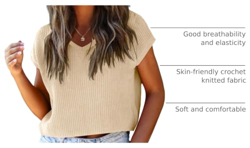 Image of LCXWFE Womens Summer Cropped Sweater Vest Trendy Cap Sleeve Crop Tops Crew Neck Loose Knit Tank Top
